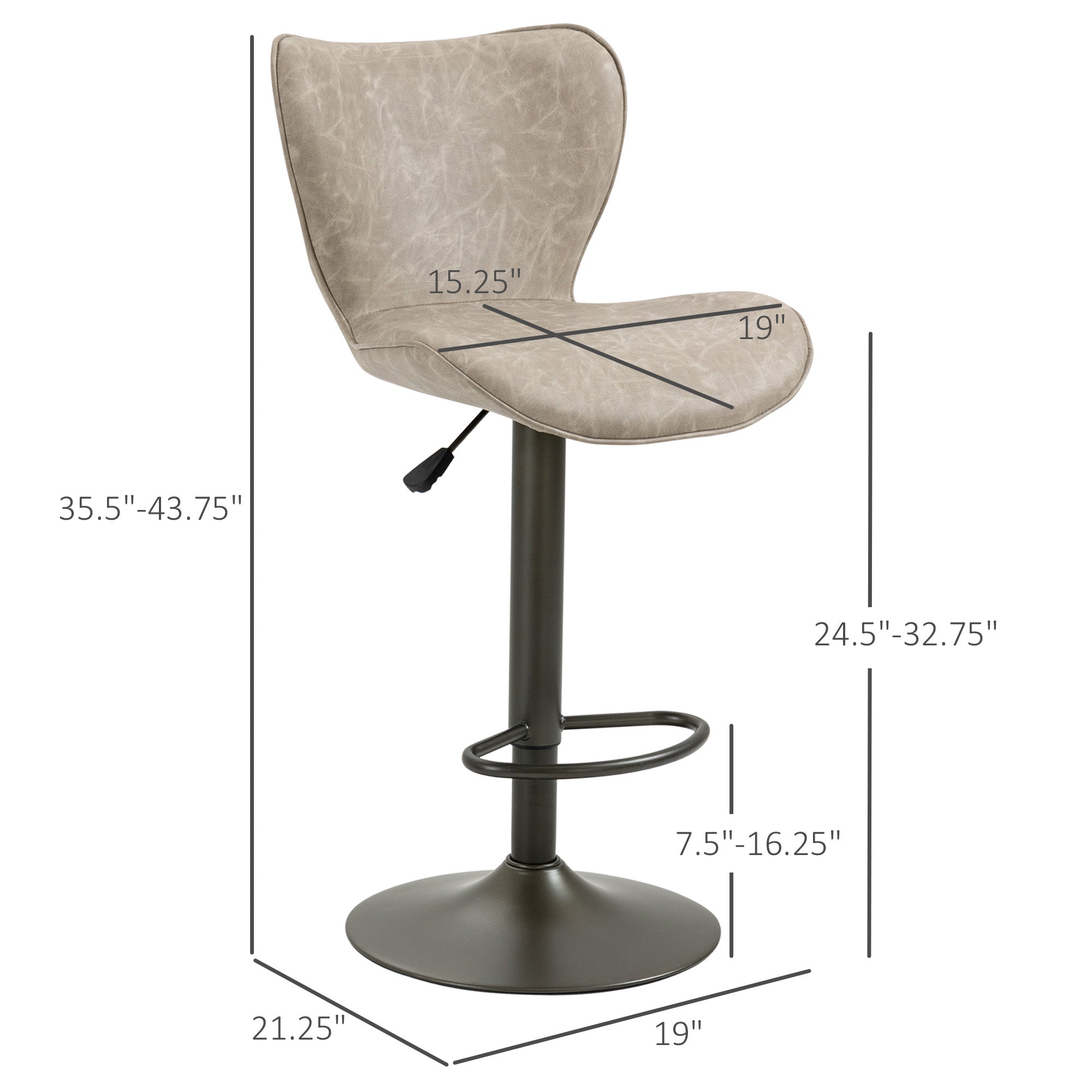 Swivel Bar Stools Set of 2, Adjustable Counter Height Bar Stools with Round Steel Base, Footrest, ‎Light Grey Bar Stools   at Gallery Canada