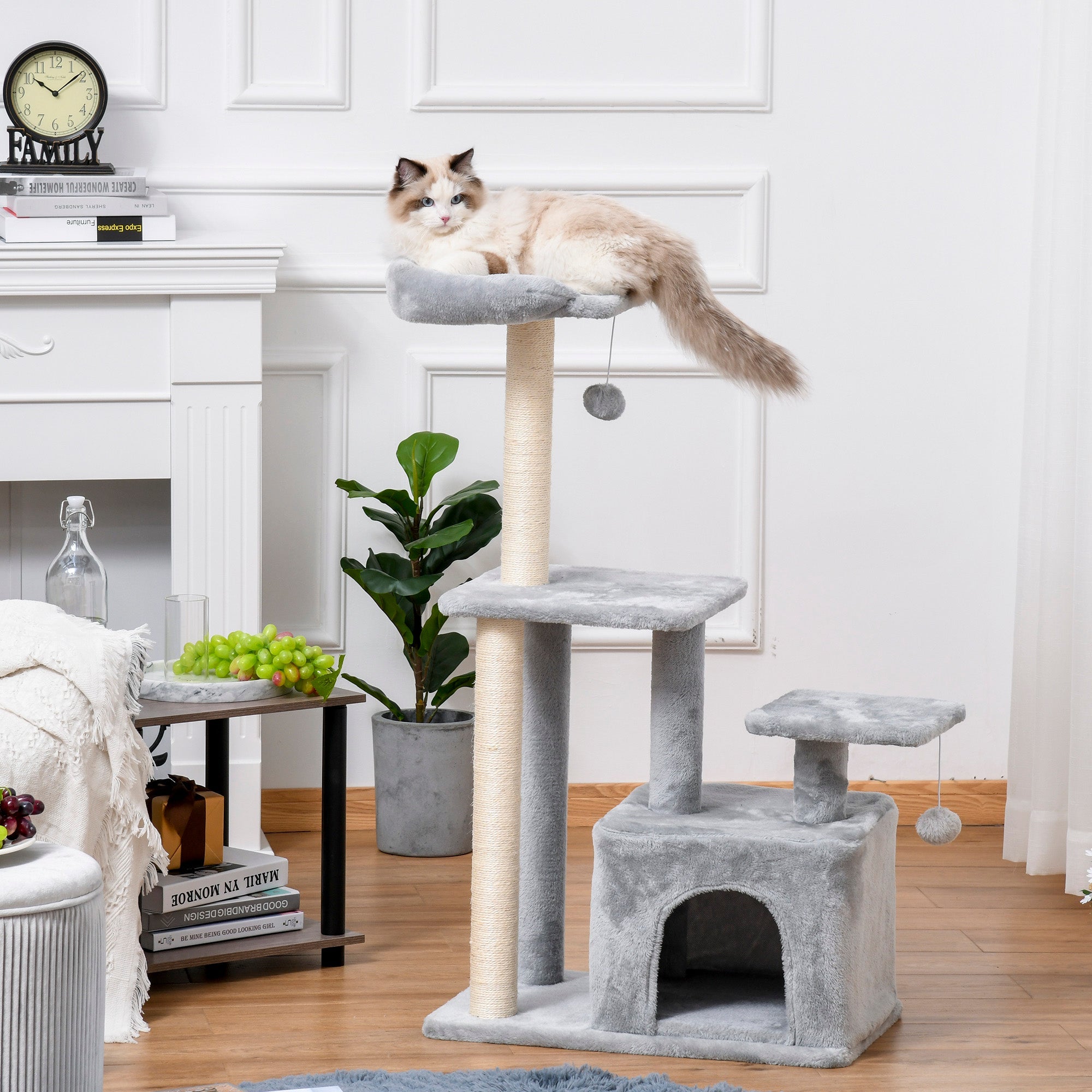 Cat Tree for Indoor Cats, Multi-Level Cat Condo with Sisal Scratching Post, Perch, Hanging Ball, Light Grey Cat Towers   at Gallery Canada