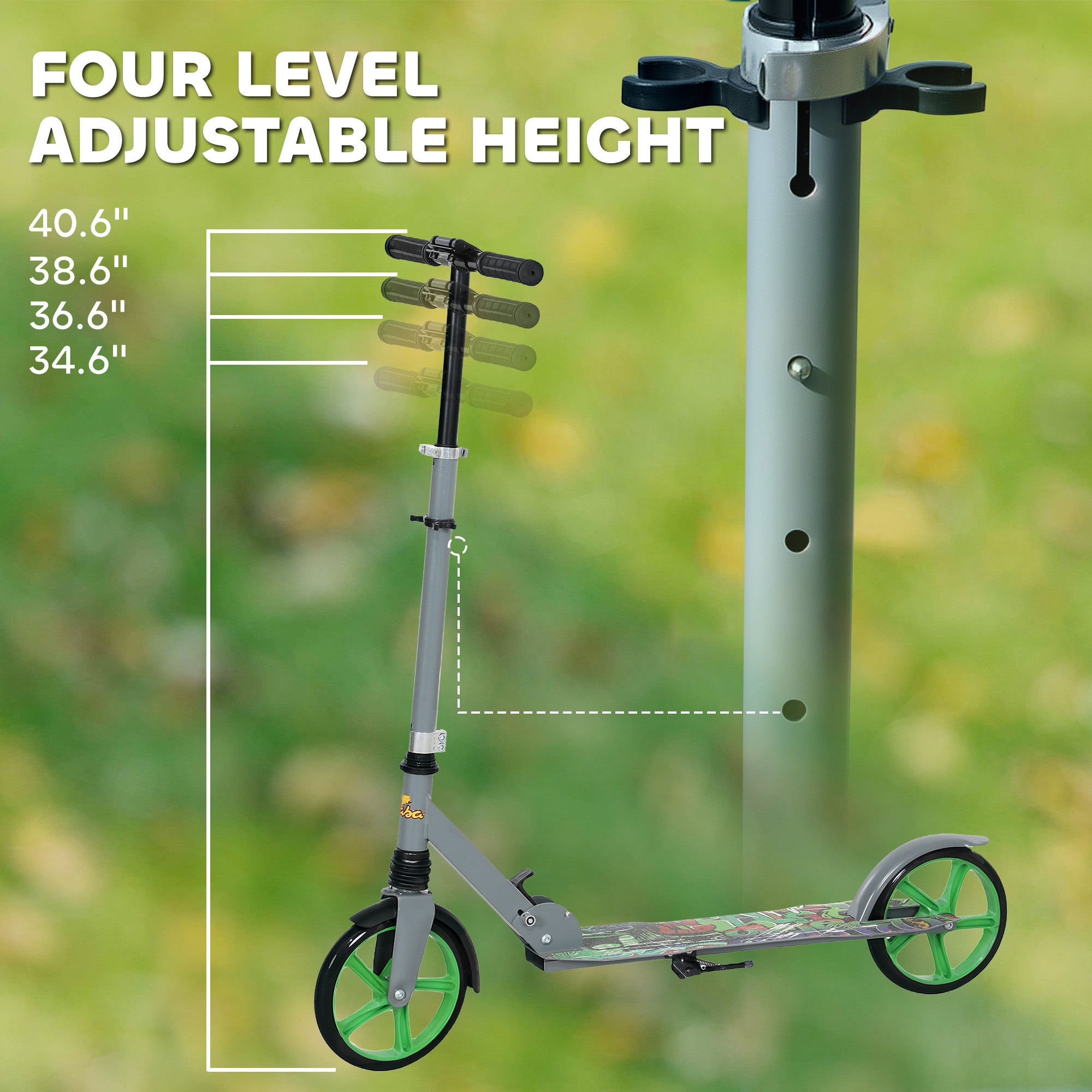 Kick Scooter for Kids Ages 6-12 with Adjustable Height, Rear-Fender Brake, 200mm Big Wheel, Foldable Design, Green Scooters at Gallery Canada