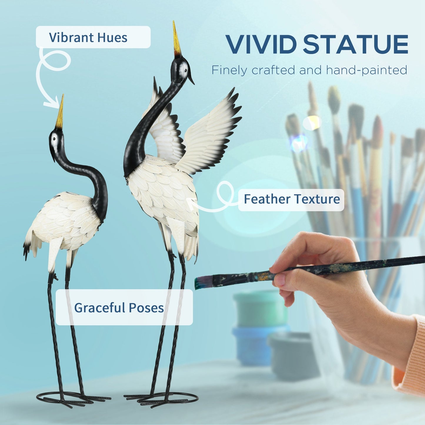 Set of 2 Garden Sculptures Heron Statues Lawn Patio Backyard Ornaments, 35.4"-40.6", White and Black Garden Decor   at Gallery Canada