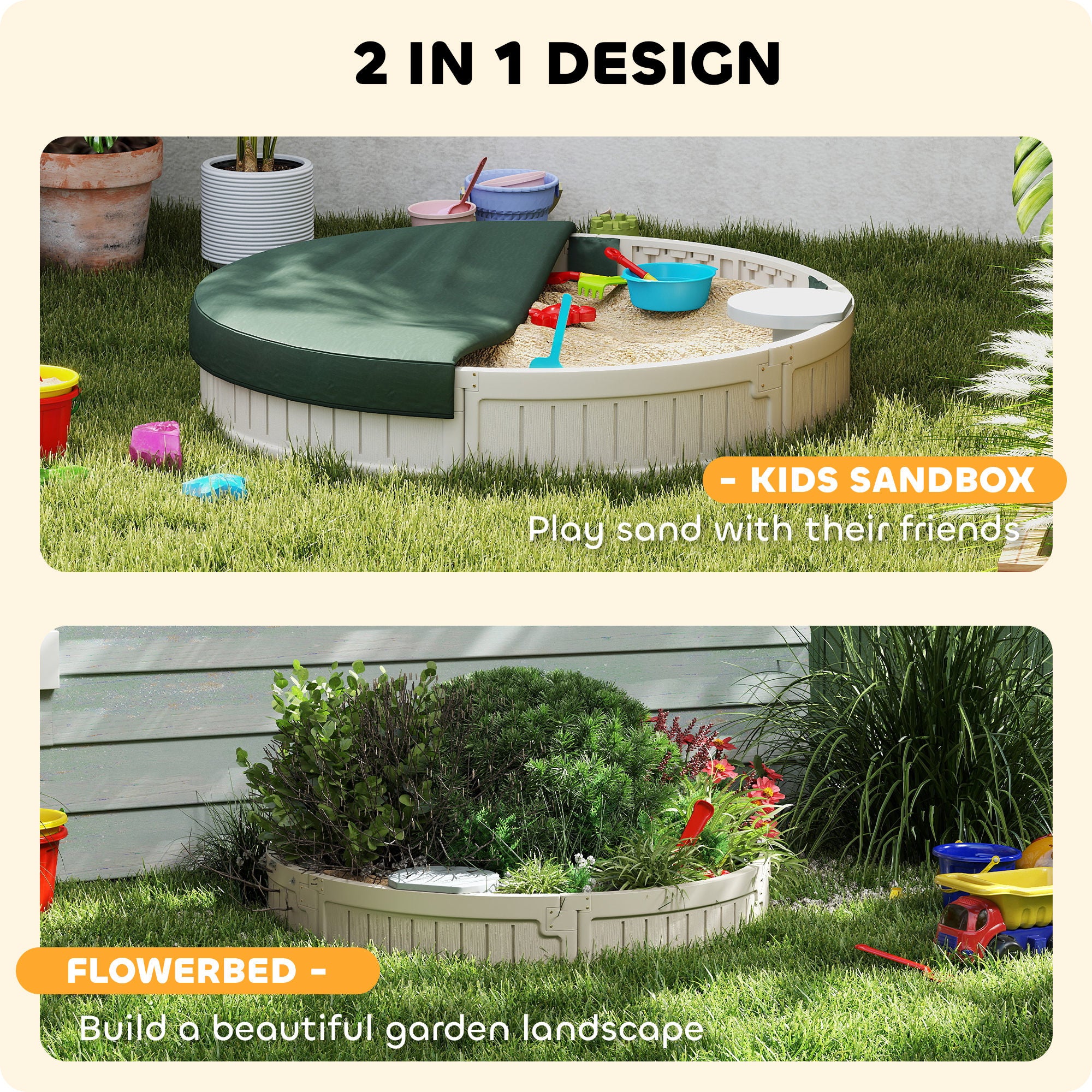 Kids Outdoor Sandbox with Cover Waterproof Oxford Canopy, Bottom Fabric Liner for 3-12 years old, Backyard, Cream White Sandboxes & Accessories at Gallery Canada