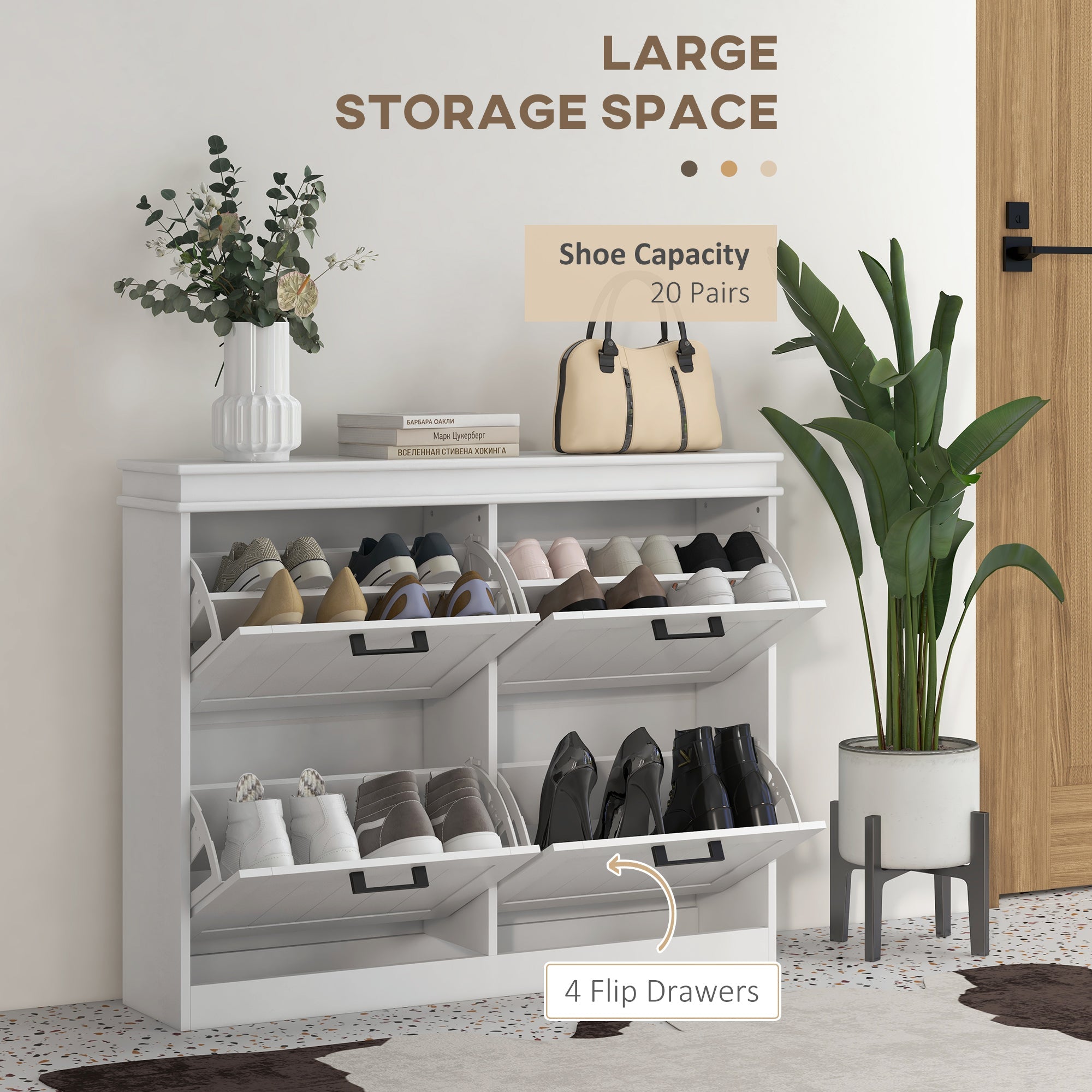 Shoe Storage Cabinet with 4 Flip Drawers and Adjustable Shelves, Narrow Shoe Cabinet for 20 Pairs of Shoes, White Shoe Storage Cabinets & Racks   at Gallery Canada