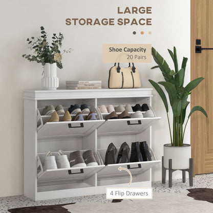 Shoe Storage Cabinet with 4 Flip Drawers and Adjustable Shelves, Narrow Shoe Cabinet for 20 Pairs of Shoes, White Shoe Storage Cabinets & Racks   at Gallery Canada