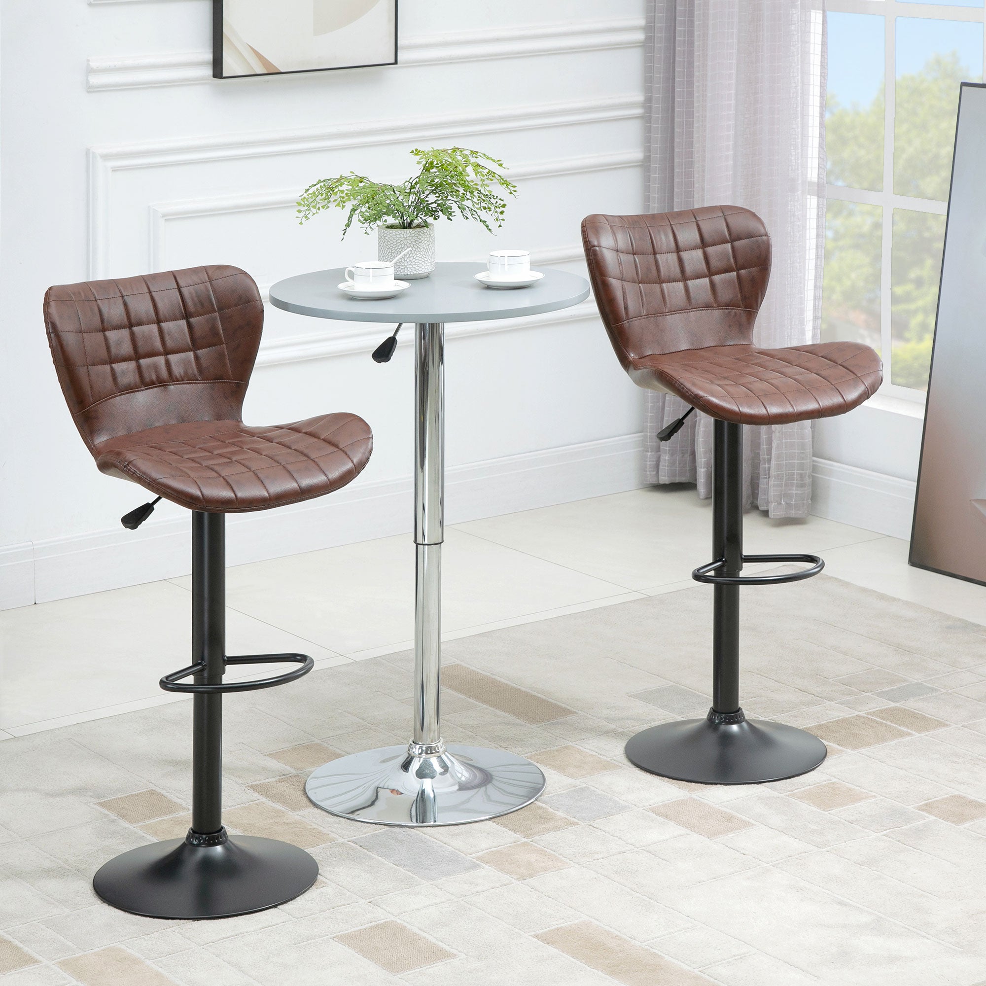 Adjustable Swivel Barstools Set of 2, PU Leather Upholstered Bar Chairs with Back Bar Stools Brown  at Gallery Canada