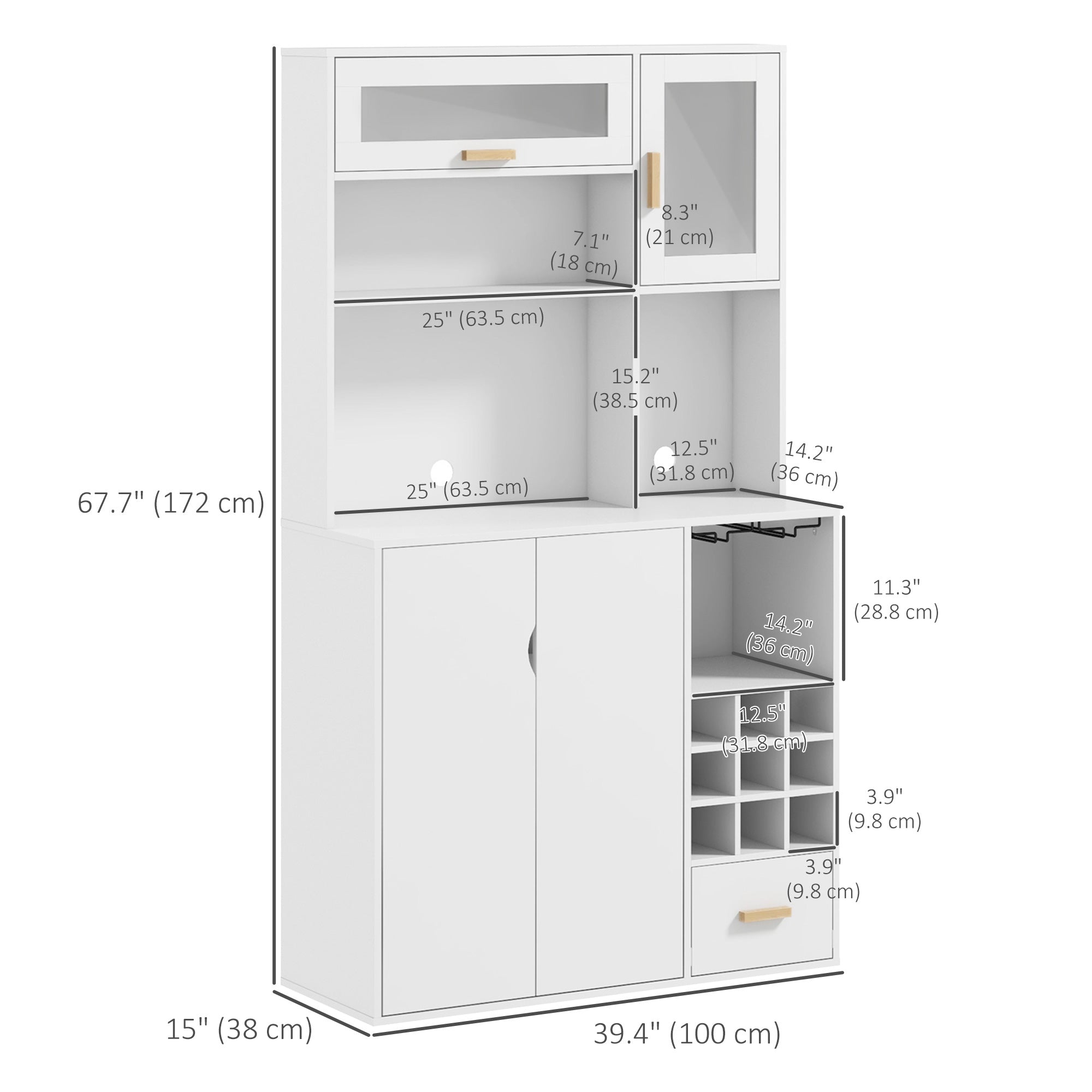 Coffee Bar Cabinet, Kitchen Hutch with Wine Storage, Microwave Countertop, Drawer and Tempered Glass Doors, White Wine Racks   at Gallery Canada