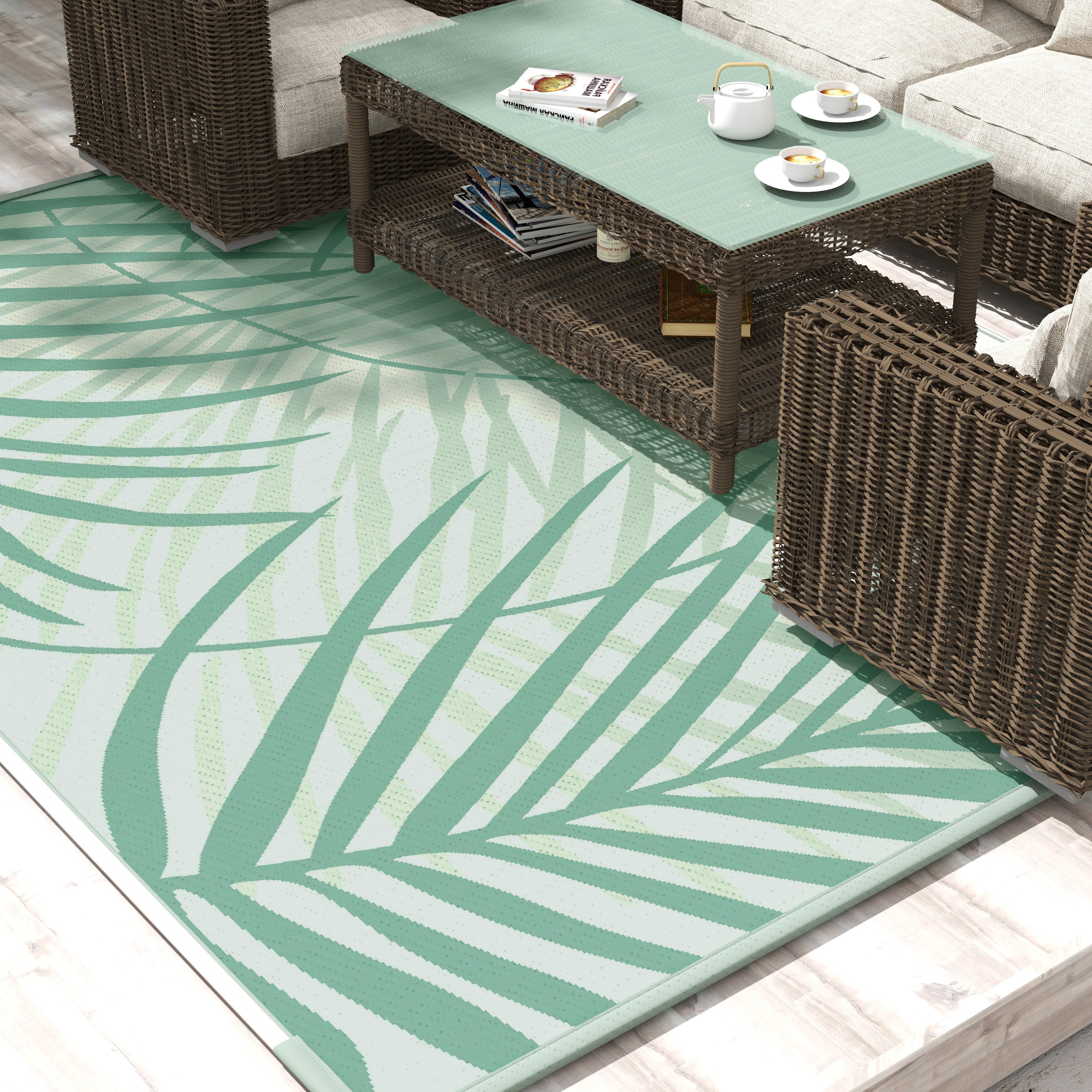 Reversible Outdoor Rug with Carry Bag, 9' x 12' Waterproof Rug, Portable RV Camping Carpet for Backyard Garden Decor at Gallery Canada