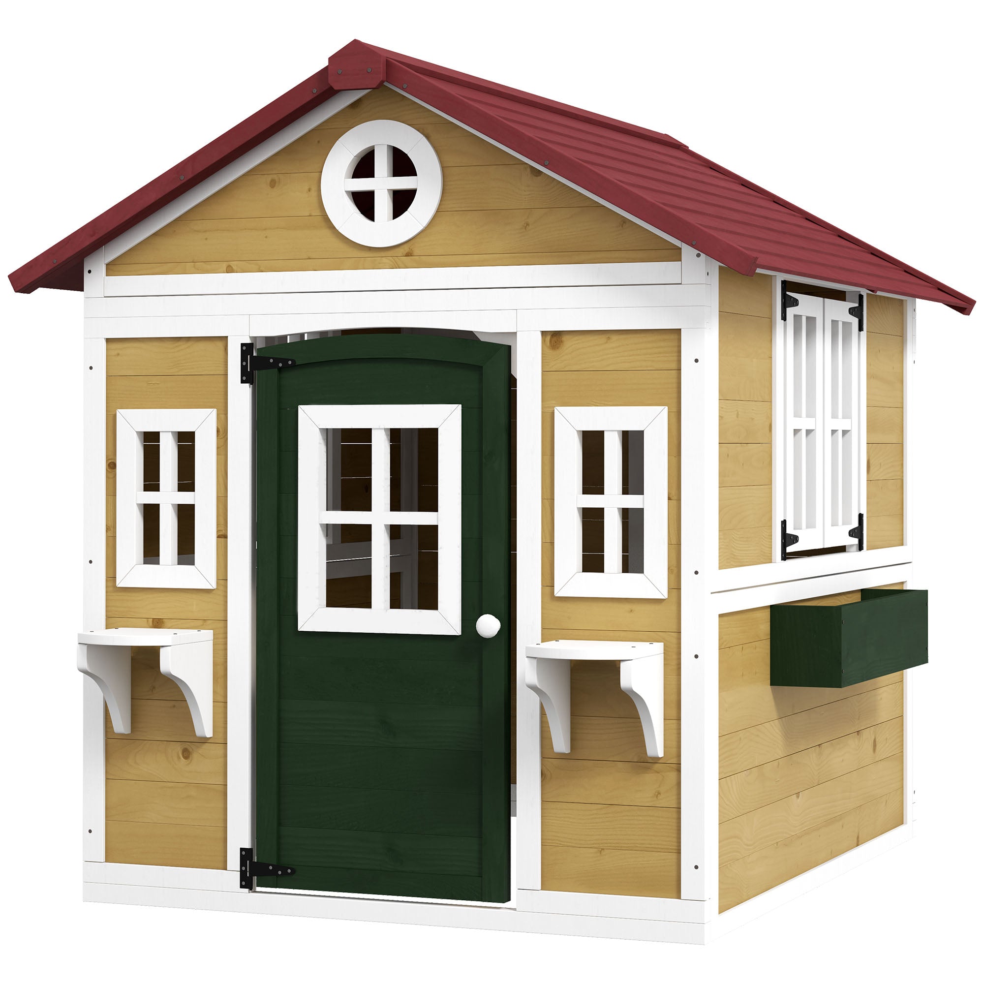 Wooden Playhouse for Kids Outdoor with Door, Windows, Planter Pots and Boxes for Toddlers 3-8 Years, Beige Play Houses Multi Colour at Gallery Canada