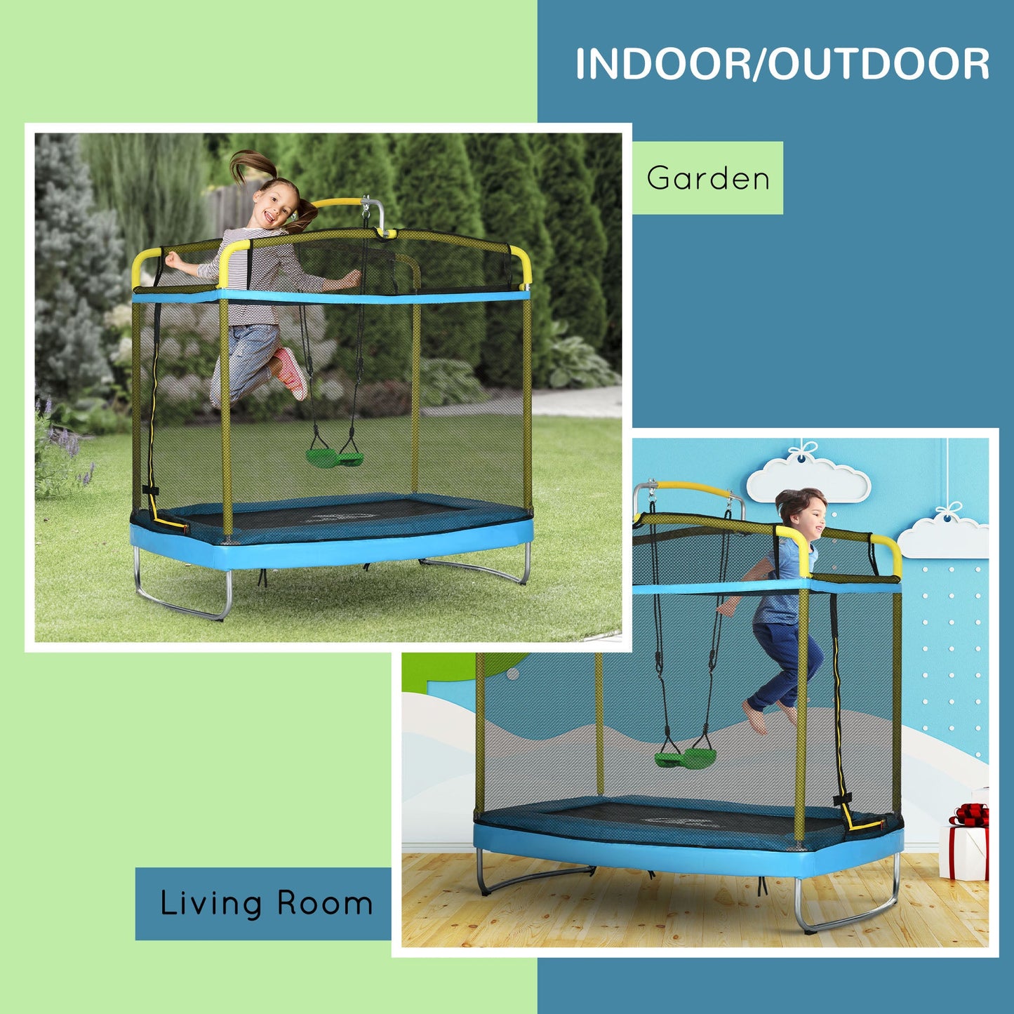 6.9FT Kids Trampoline with Safety Net, Gymnastics Bar, Swing, Toddler Trampoline for 3+ Years Old Indoor/Outdoor Trampolines   at Gallery Canada