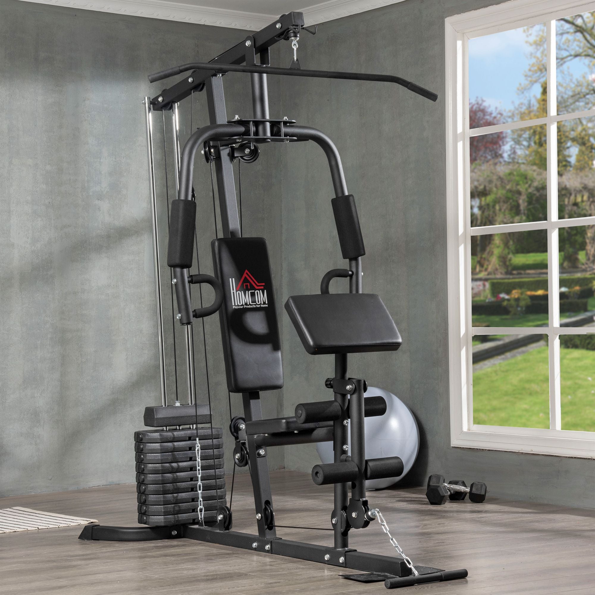 Multi-Exercise Home Gym Station with 99lbs Weight Stack, for Full Body Workout Power Towers Black  at Gallery Canada