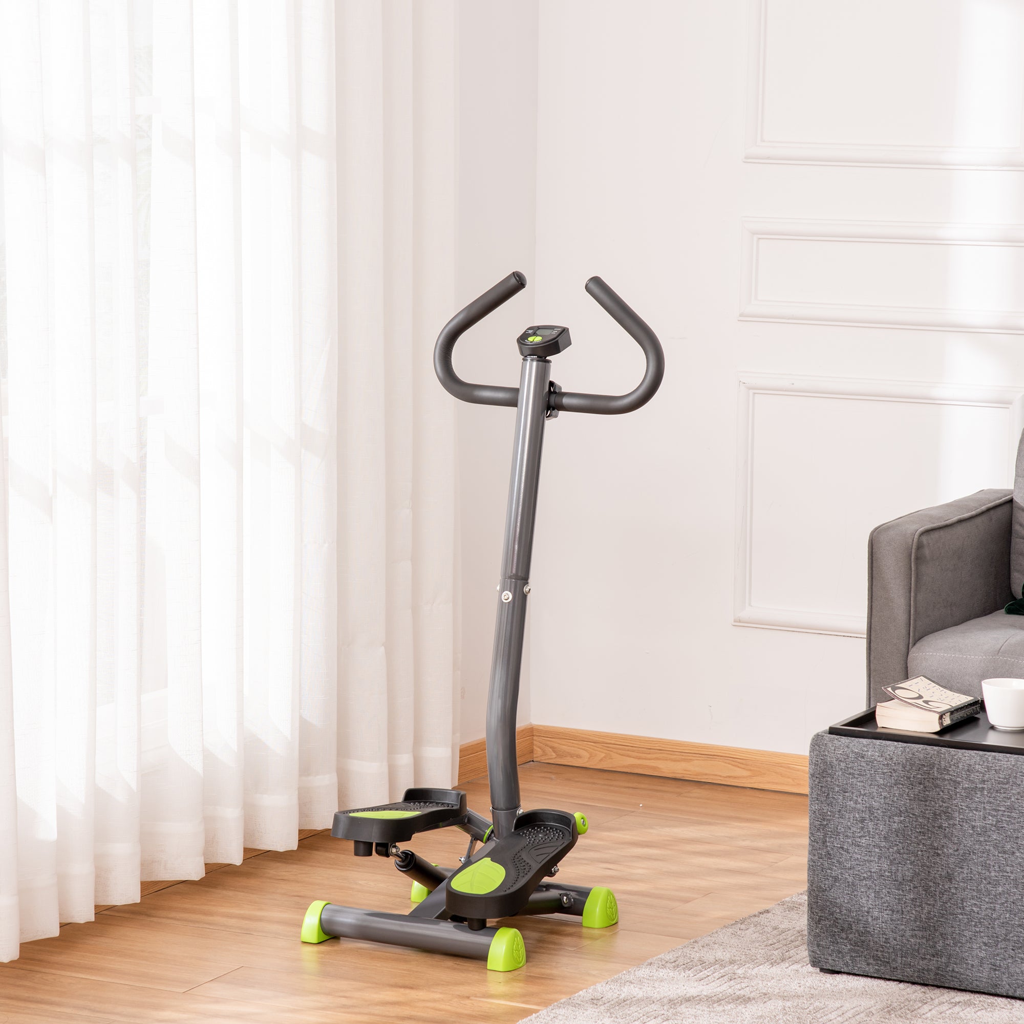 Twist Stepper Exercise Machine with Adjustable Height and Resistance, LCD Screen - Grey &; Green Aerobic Equipment   at Gallery Canada