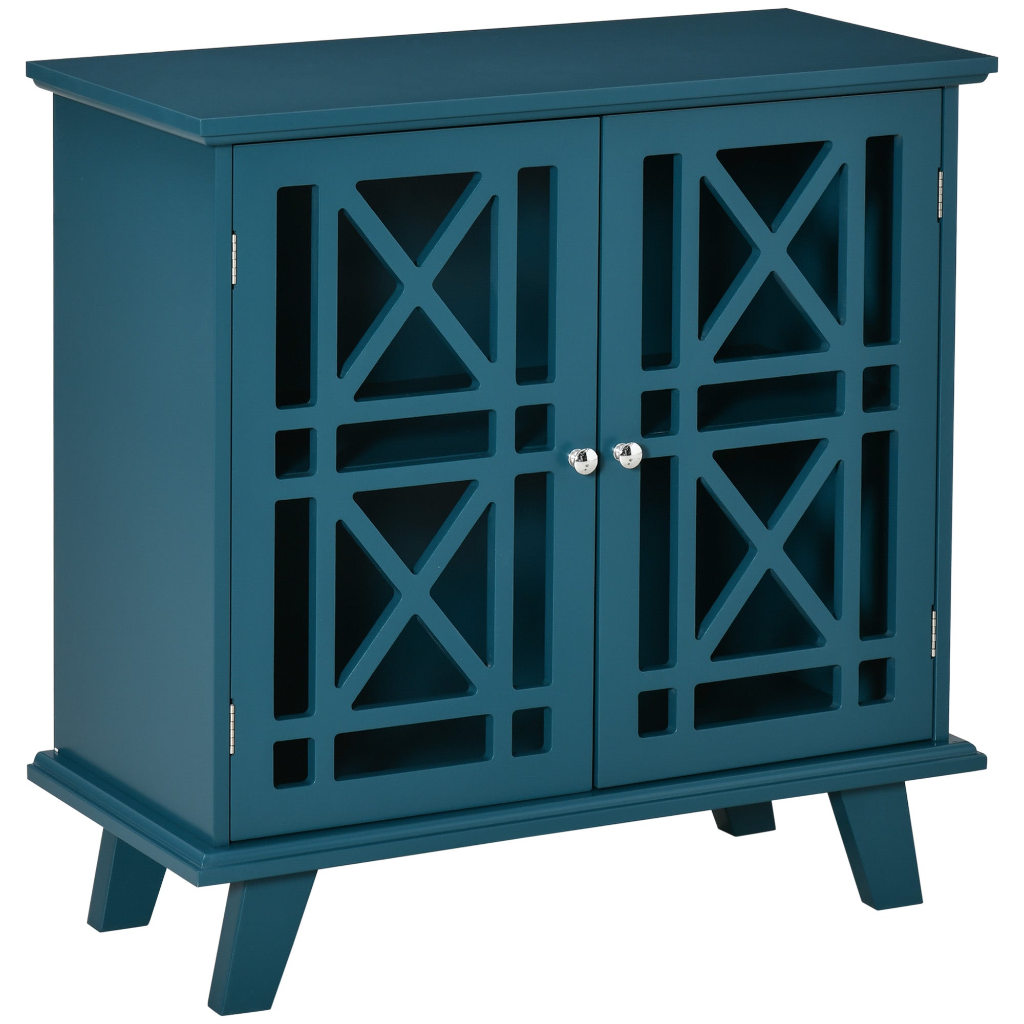 Storage Cabinet with Fretwork Doors and Shelf, Modern Freestanding Sideboard, Buffet, Blue Storage Cabinets Blue  at Gallery Canada