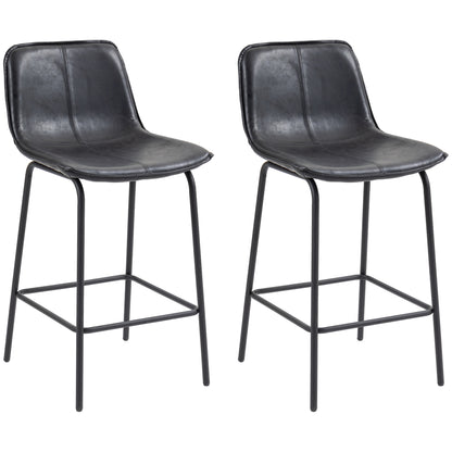 Bar Stools Set of 2, Upholstered Counter Height Bar Chairs, Kitchen Stools with Steel Legs Bar Stools Black  at Gallery Canada