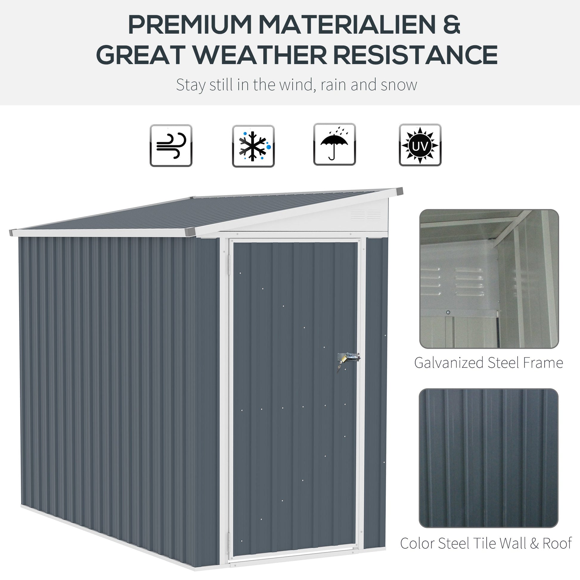 4' x 8' Garden Storage Shed Lean to Shed Outdoor Metal Tool House with Lockable Door and Air Vents for Patio, Lawn Sheds   at Gallery Canada