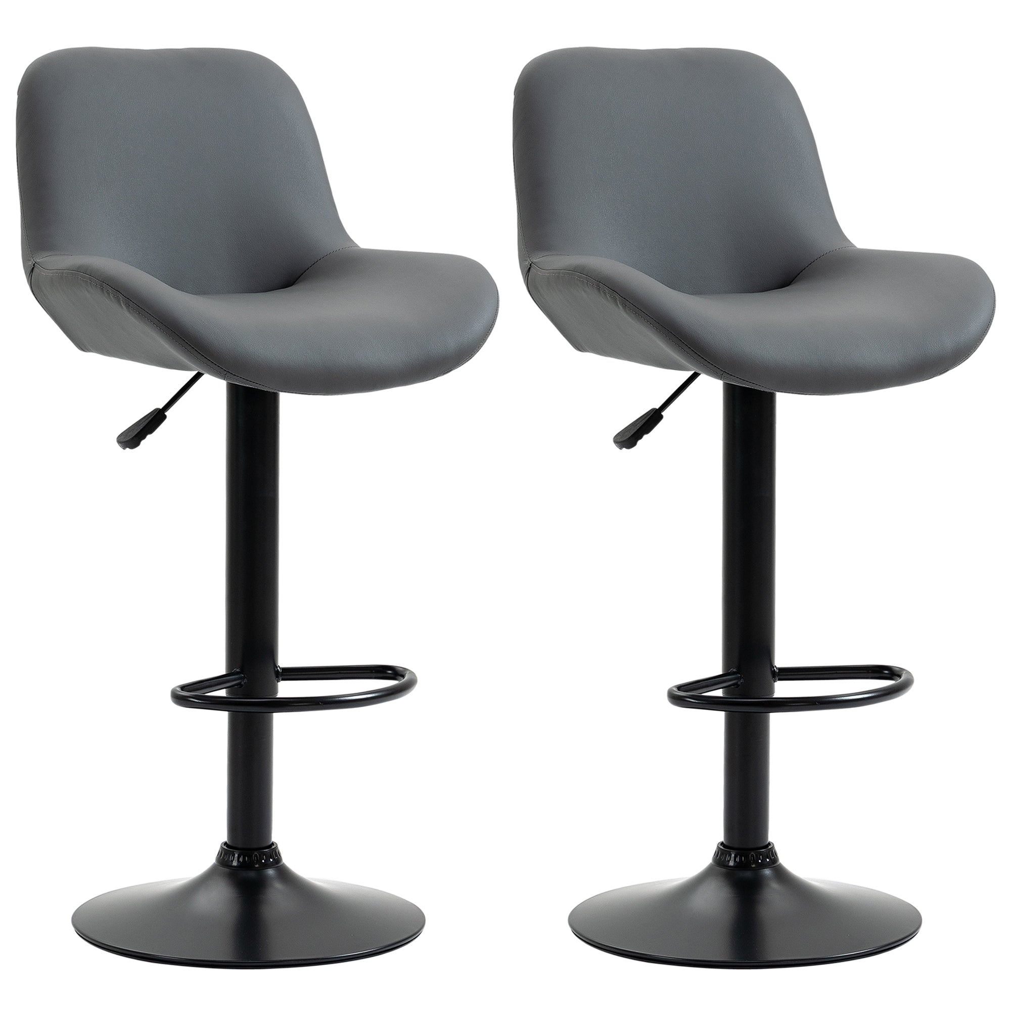 PU Leather Bar Stools Set of 2, Adjustable Height Swivel Bar Chairs with Footrest for Home Pub Area, Grey Bar Stools Grey  at Gallery Canada