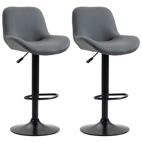 PU Leather Bar Stools Set of 2, Adjustable Height Swivel Bar Chairs with Footrest for Home Pub Area, Grey