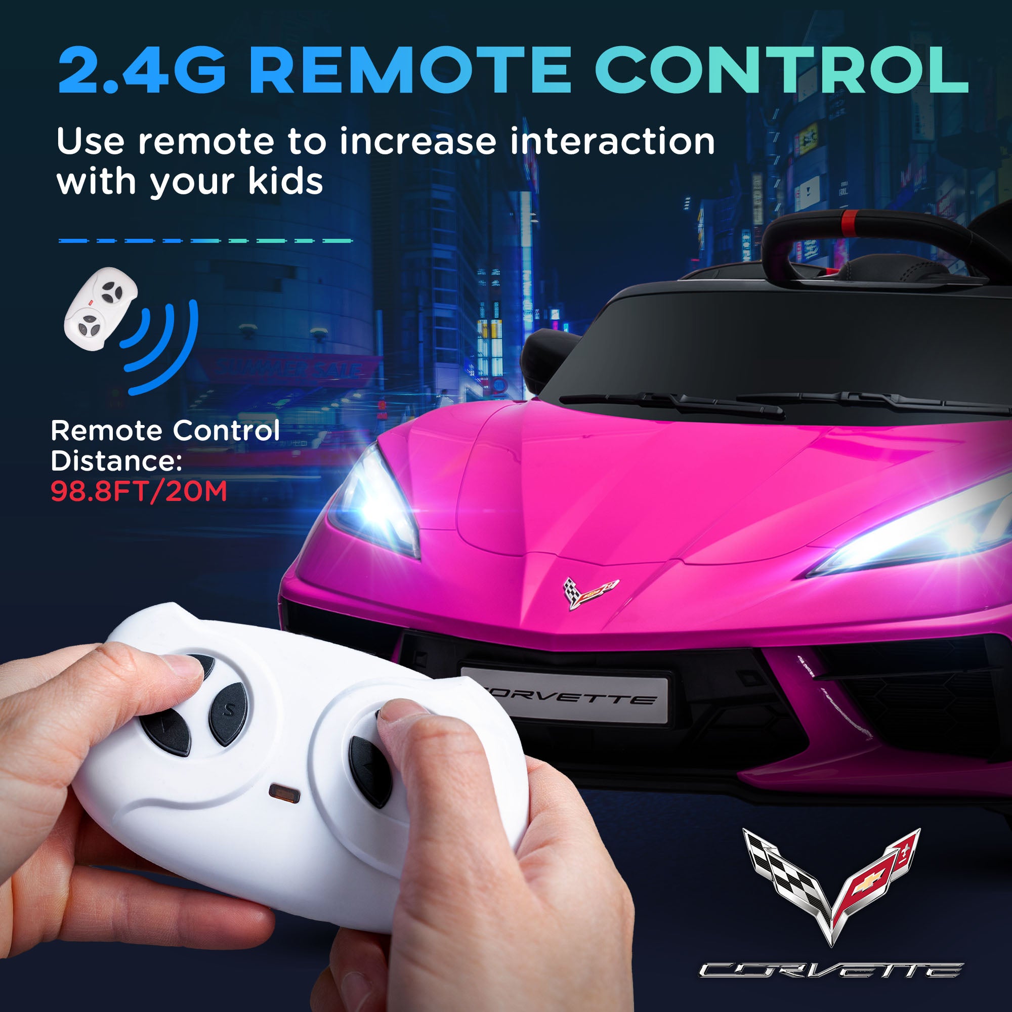 B12 Kids Electric Car Corvette Licensed w/ Remote Control, Suspension System, Music, Headlights, Slow Start, Pink Electric Toy Cars   at Gallery Canada