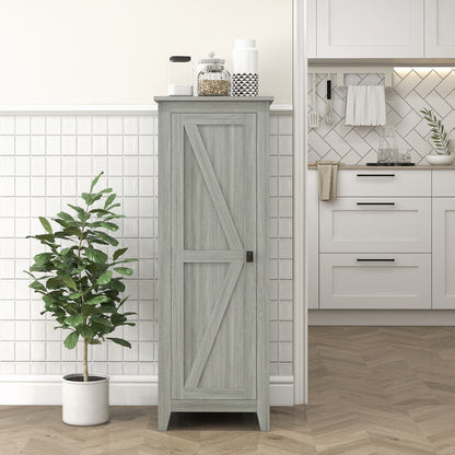 48" Kitchen Pantry Storage Cabinet w/ Barn Door, Kitchen Pantry Cabinet w/ Adjustable Shelves, Grey Wood Grain Kitchen Pantry Cabinets Grey Wood Grain  at Gallery Canada