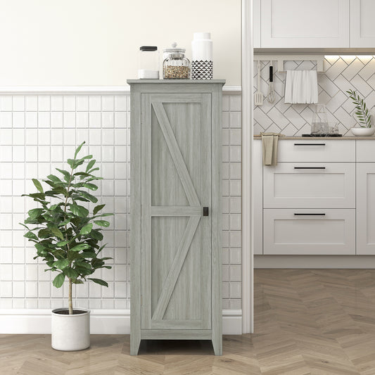 48" Kitchen Pantry Storage Cabinet w/ Barn Door, Kitchen Pantry Cabinet w/ Adjustable Shelves, Grey Wood Grain Kitchen Pantry Cabinets   at Gallery Canada