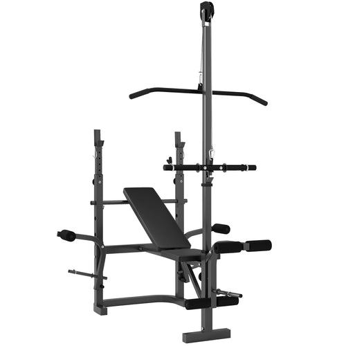 Adjustable Weight Bench with Bench Press Rack, Preacher Curl Bench, Leg Extension and Lat Pull Down