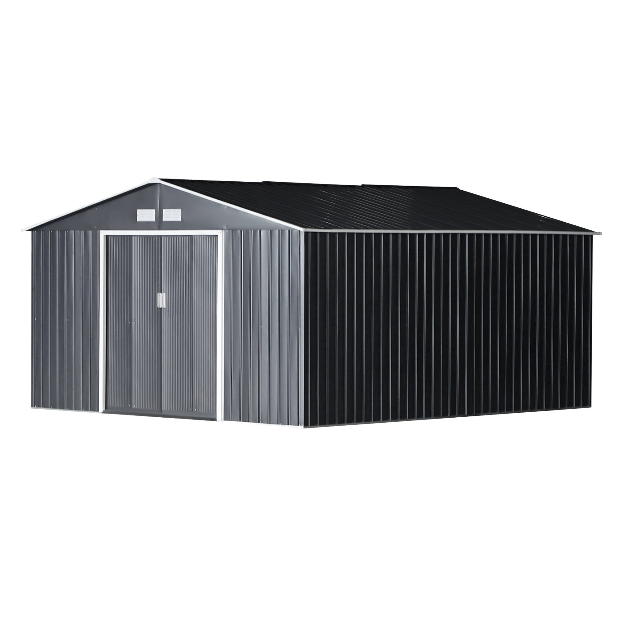 11.2ft x 12.5ft Practical Backyard Garden Storage Tool Shed 4 Ventilation Slots Double Sliding Door, Grey Sheds at Gallery Canada
