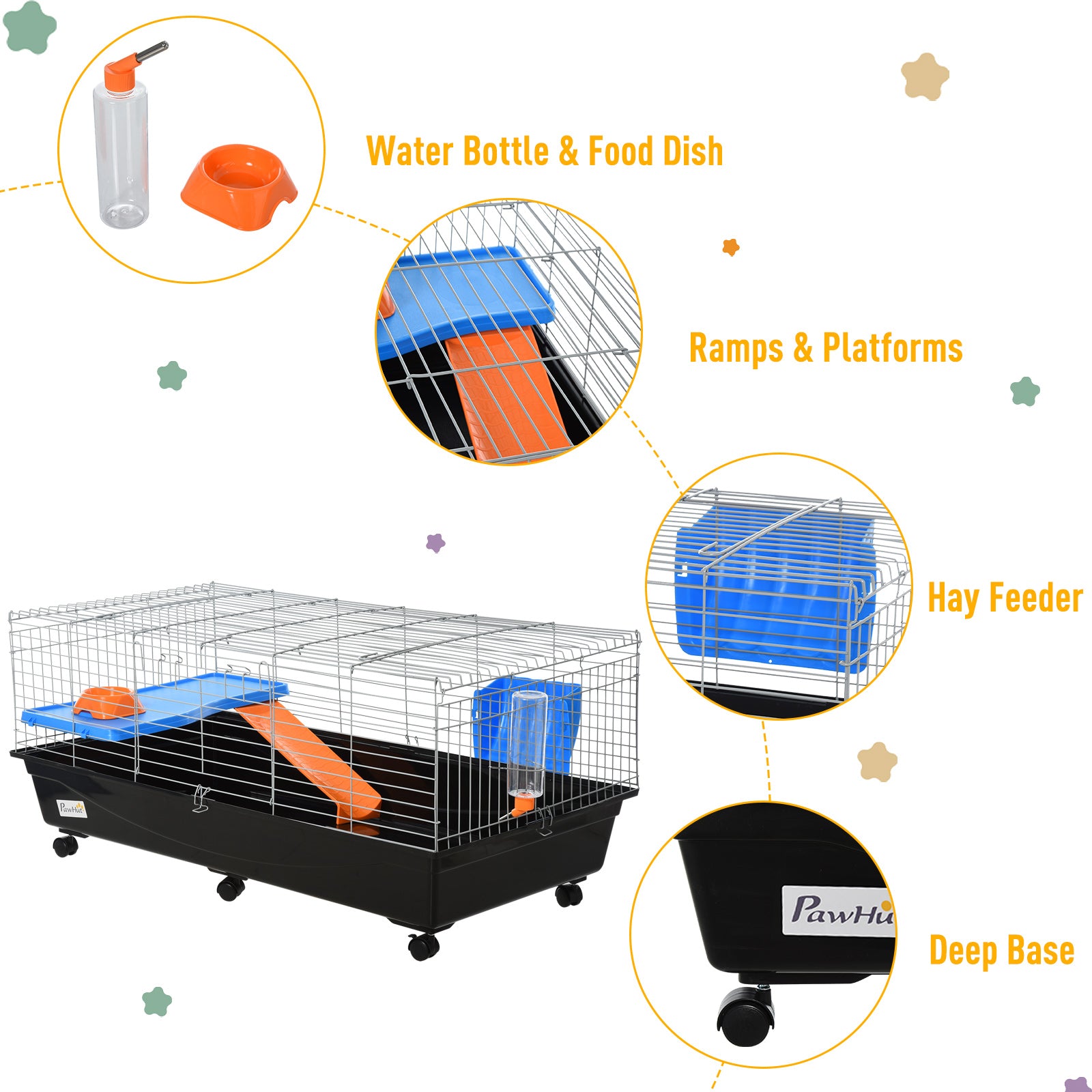 47" Small Animal Cage, Rolling Guinea Pig Cage with Food Dish, Water Bottle, Hay Feeder, Platform, Ramp, Black Houses & Habitats   at Gallery Canada