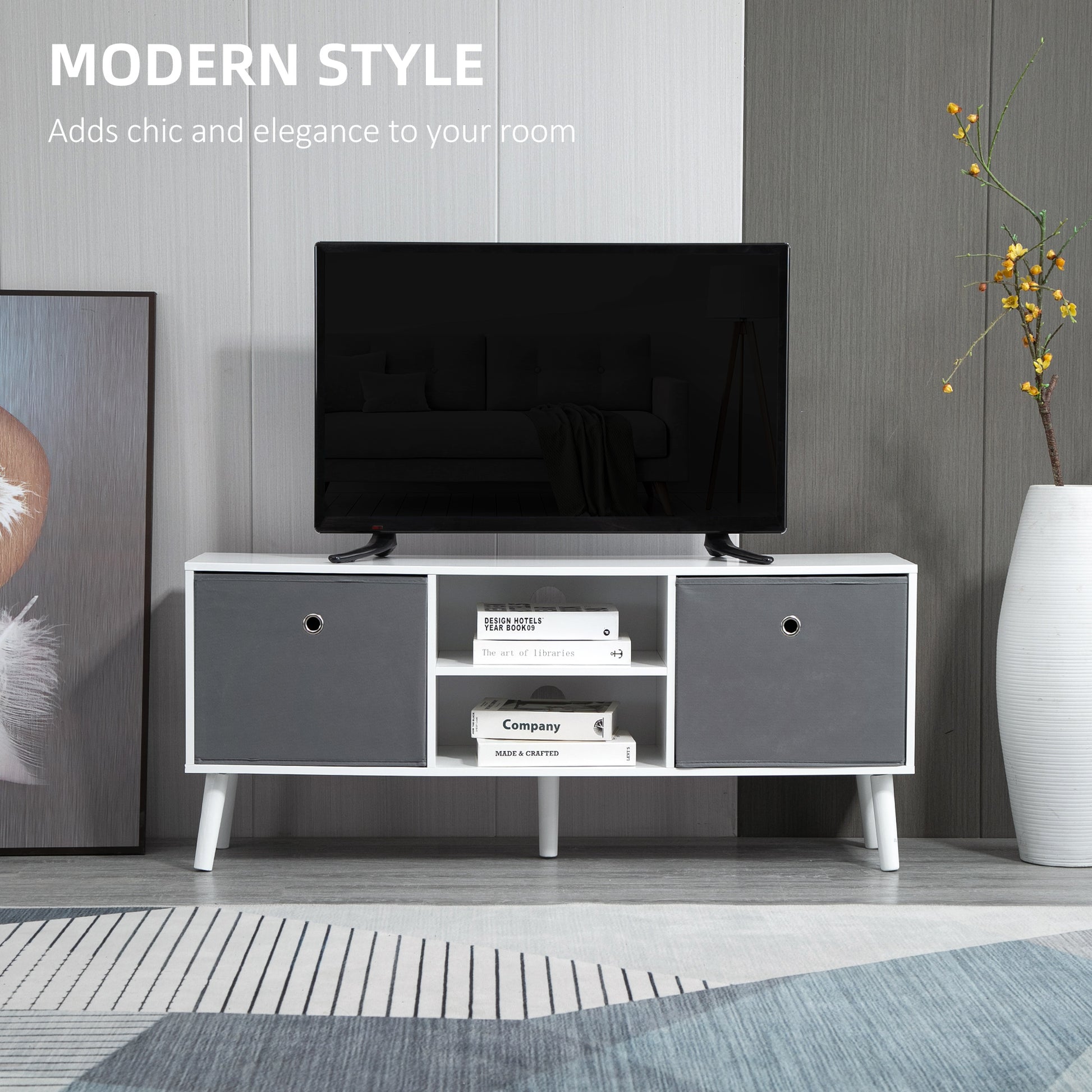 Modern TV Stand Cabinet with Foldable Drawers and Shelves for Living Room, Bedroom TV Stands   at Gallery Canada