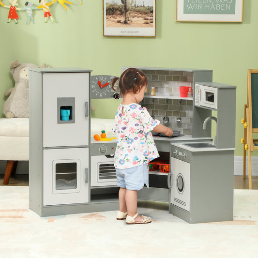 Corner Play Kitchen, Pretend Play Kitchen Set with Lights &; Sounds, Stove Ice Maker Microwave Oven Play Kitchen   at Gallery Canada