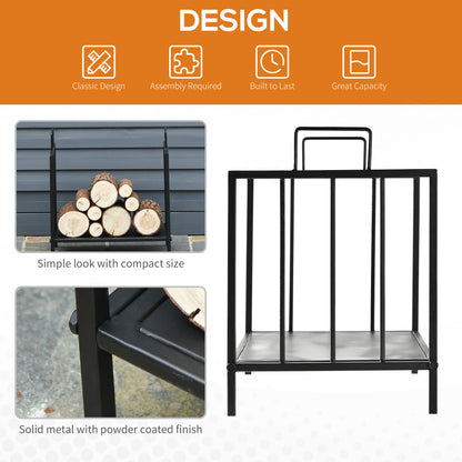 17.5" Firewood Rack Heavy-Duty Metal Wood Storage Log Holder with Side Handles, Indoor and Outdoor, Black Firewood Racks   at Gallery Canada