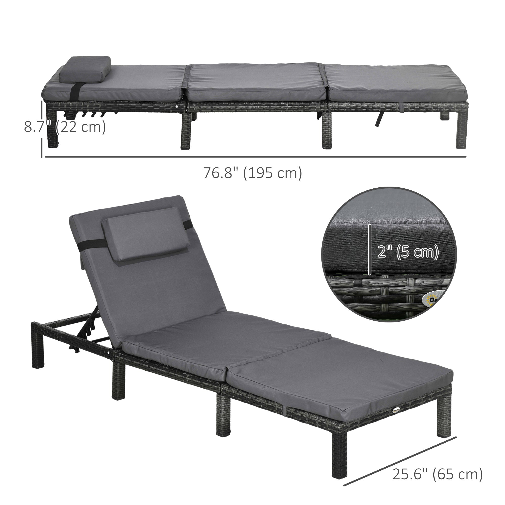 Outdoor Lounger, Patio Lounger with 5-Level Adjustable Back, Headrest for Poolside, Garden, Backyard, Dark Grey Chaise Loungers   at Gallery Canada