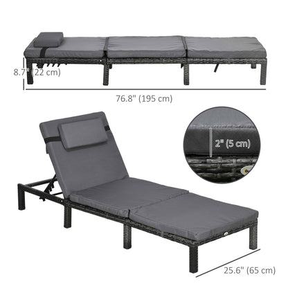 Outdoor Lounger, Patio Lounger with 5-Level Adjustable Back, Headrest for Poolside, Garden, Backyard, Dark Grey Chaise Loungers   at Gallery Canada