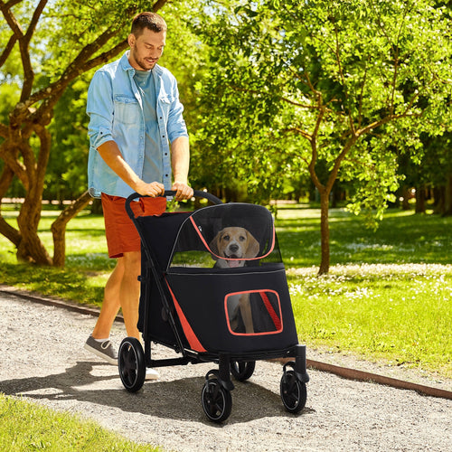 Foldable Pet Stroller with Shock Absorber, Brakes, Storage, Safety Leash, Black