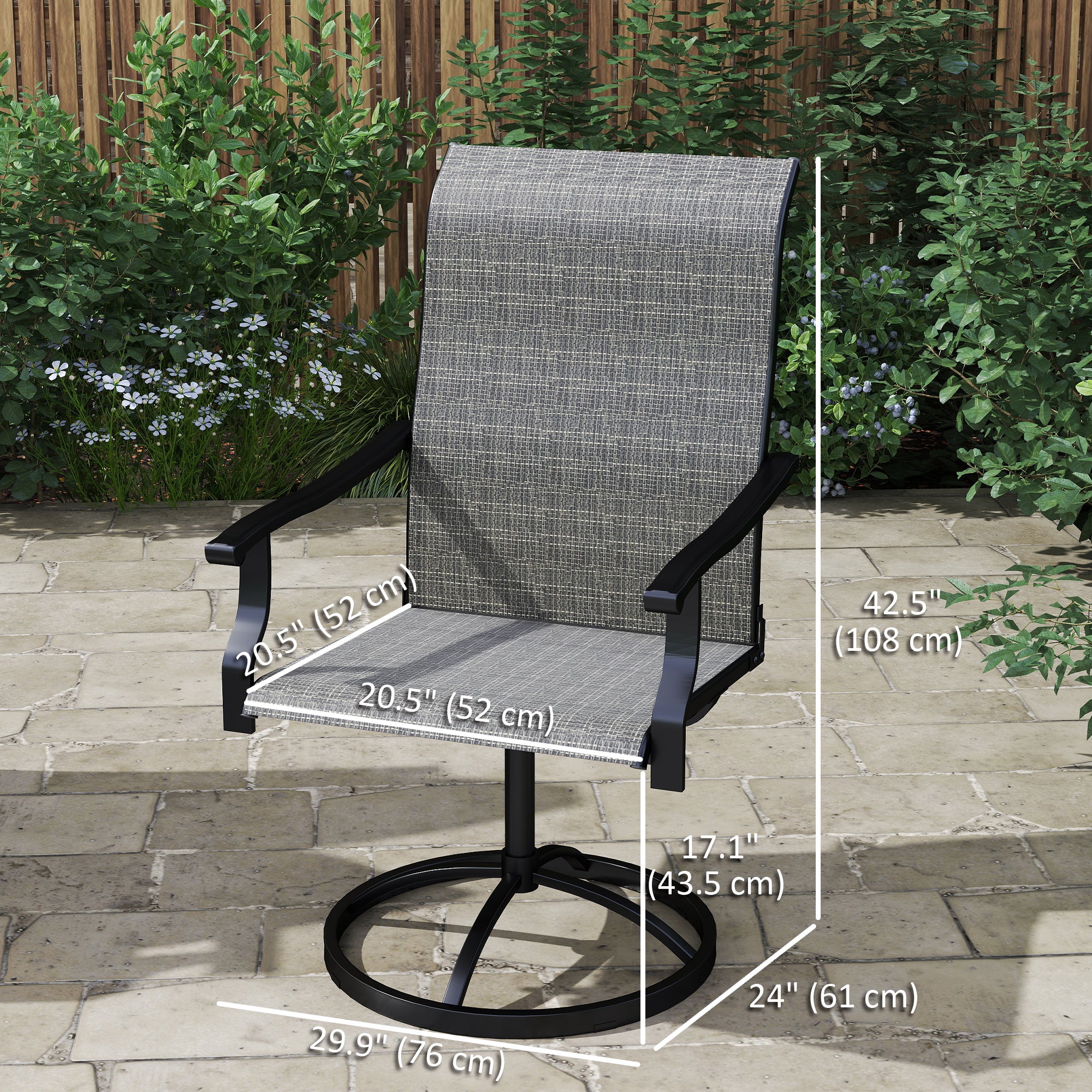 Outdoor Swivel Dining Chairs Set of 2, High Back Swivel Chairs with All Weather Mesh for Deck, Backyard, Poolside, Grey Patio Chairs at Gallery Canada