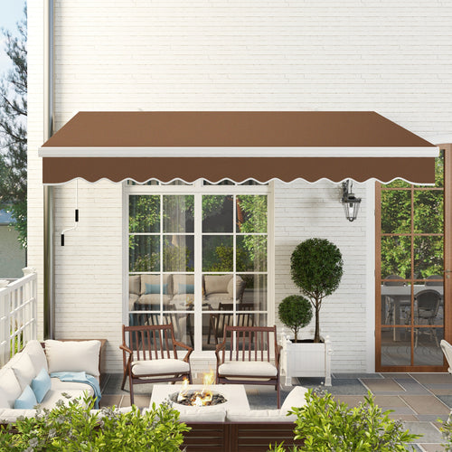 13' x 8' Manual Retractable Patio Awning Sun Shade Outdoor Deck Window Door Canopy Shelter Aluminum Frame Coffee