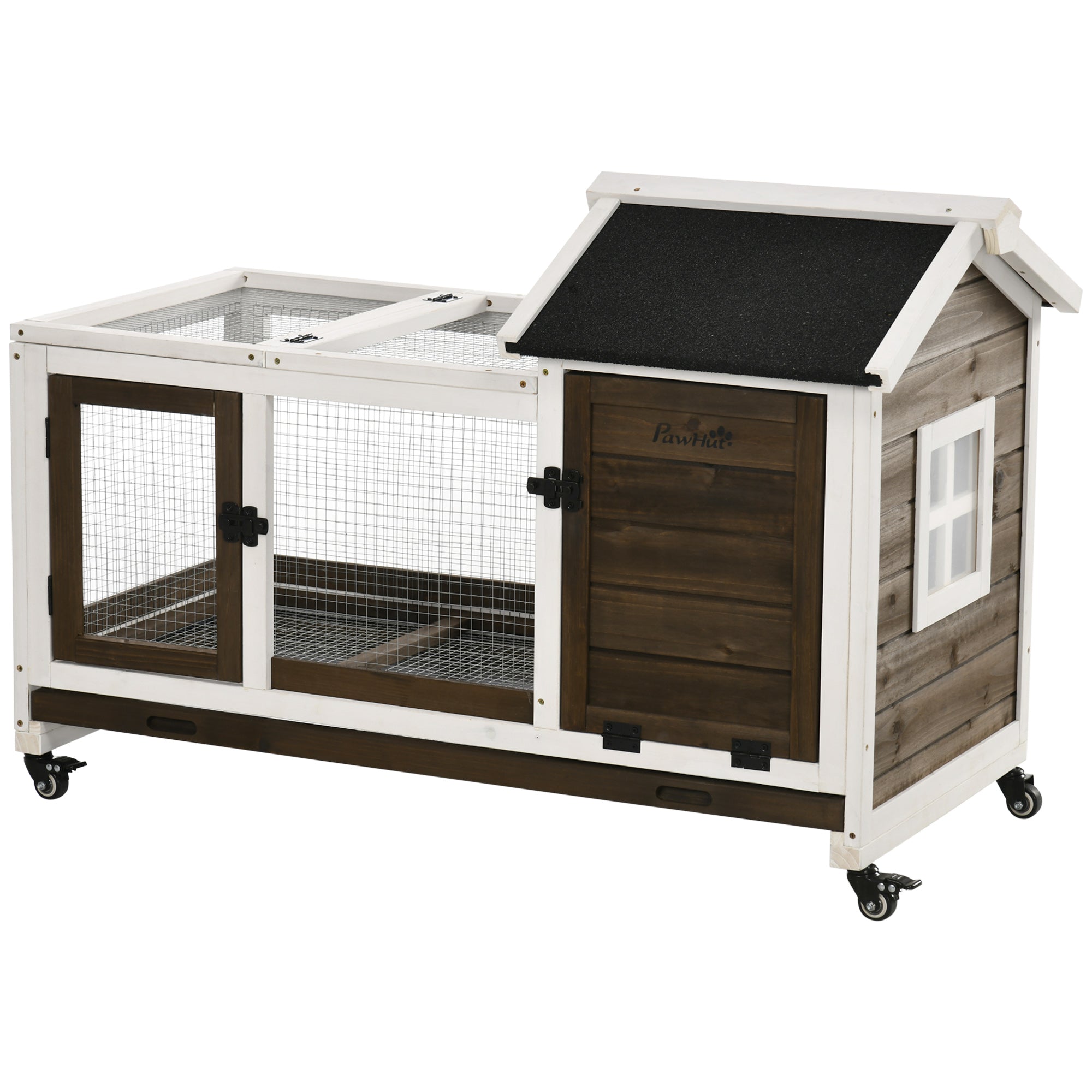 Rabbit Cage with Wheels, Ramp, Run, Tray for Indoor Outdoor, Suitable for Rabbit, Guinea Pig, Coffee Rabbit Hutch at Gallery Canada