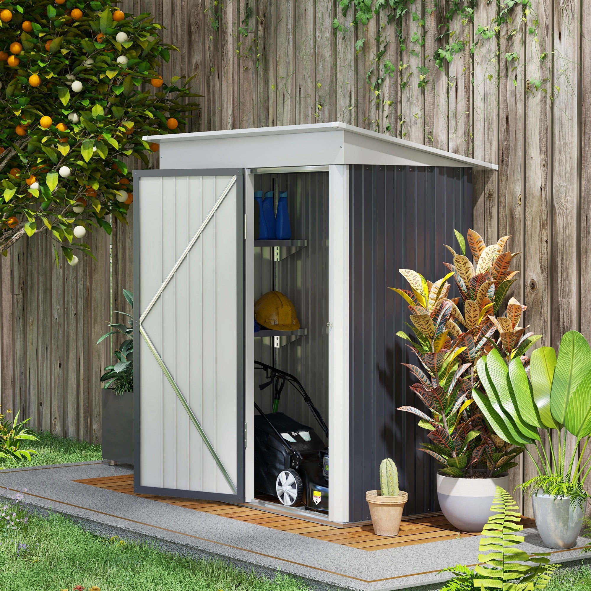 Outdoor Storage Shed, Steel Lean-to Shed with Adjustable Shelf, Lock, Gloves, 5'x3'x6', Dark Grey Sheds at Gallery Canada