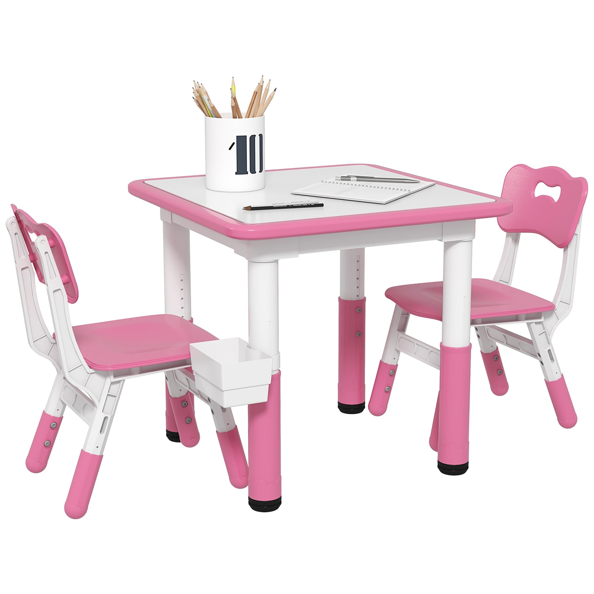 3 Pieces Toddler Table and Chair Set, Height Adjustable Kids Table and Chair Set w/ Storage, for Playroom Pink Kids Table Sets   at Gallery Canada