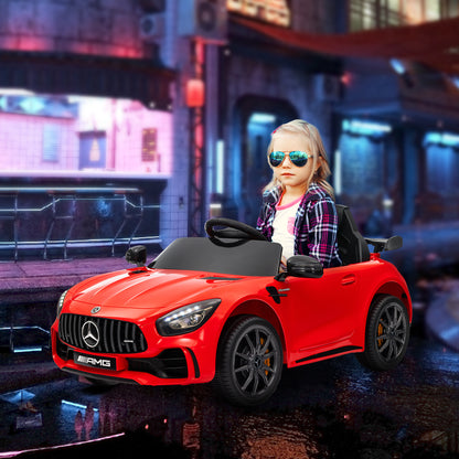 Mercedes-Benz AMG GTR Licensed 12V Battery Powered Kids Electric Car w/ Remote, Soft Start, Lights, Music Horn Red Electric Toy Cars Red  at Gallery Canada