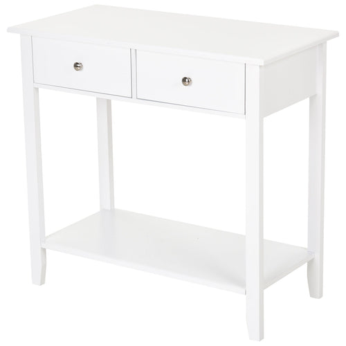 Wooden Console Sofa Table with 2 Drawers and 1 Storage Shelf for Living Room Entryway, White