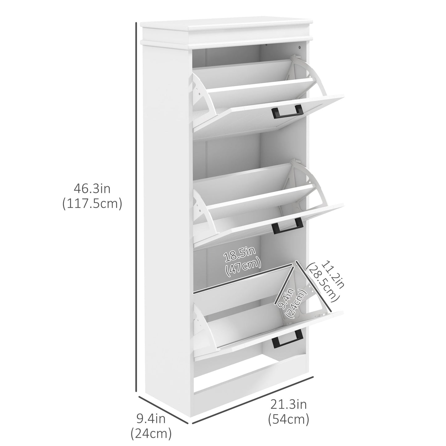 Shoe Storage Cabinet with 3 Flip Drawers and Adjustable Shelves, Narrow Shoe Cabinet for 15 Pairs of Shoes, White Shoe Storage Cabinets & Racks   at Gallery Canada