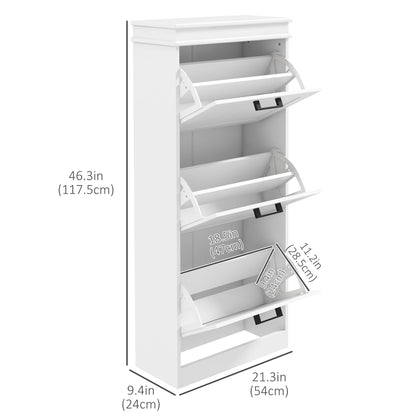 Shoe Storage Cabinet with 3 Flip Drawers and Adjustable Shelves, Narrow Shoe Cabinet for 15 Pairs of Shoes, White Shoe Storage Cabinets & Racks   at Gallery Canada