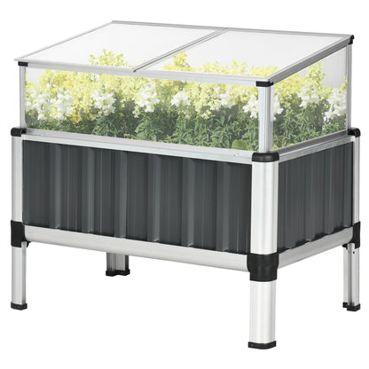 31"x20"x29" Raised Garden Bed with Greenhouse, Windows, Galvanized Steel Frame for Vegetables Flowers Herbs, Dark Grey Elevated Garden Beds   at Gallery Canada