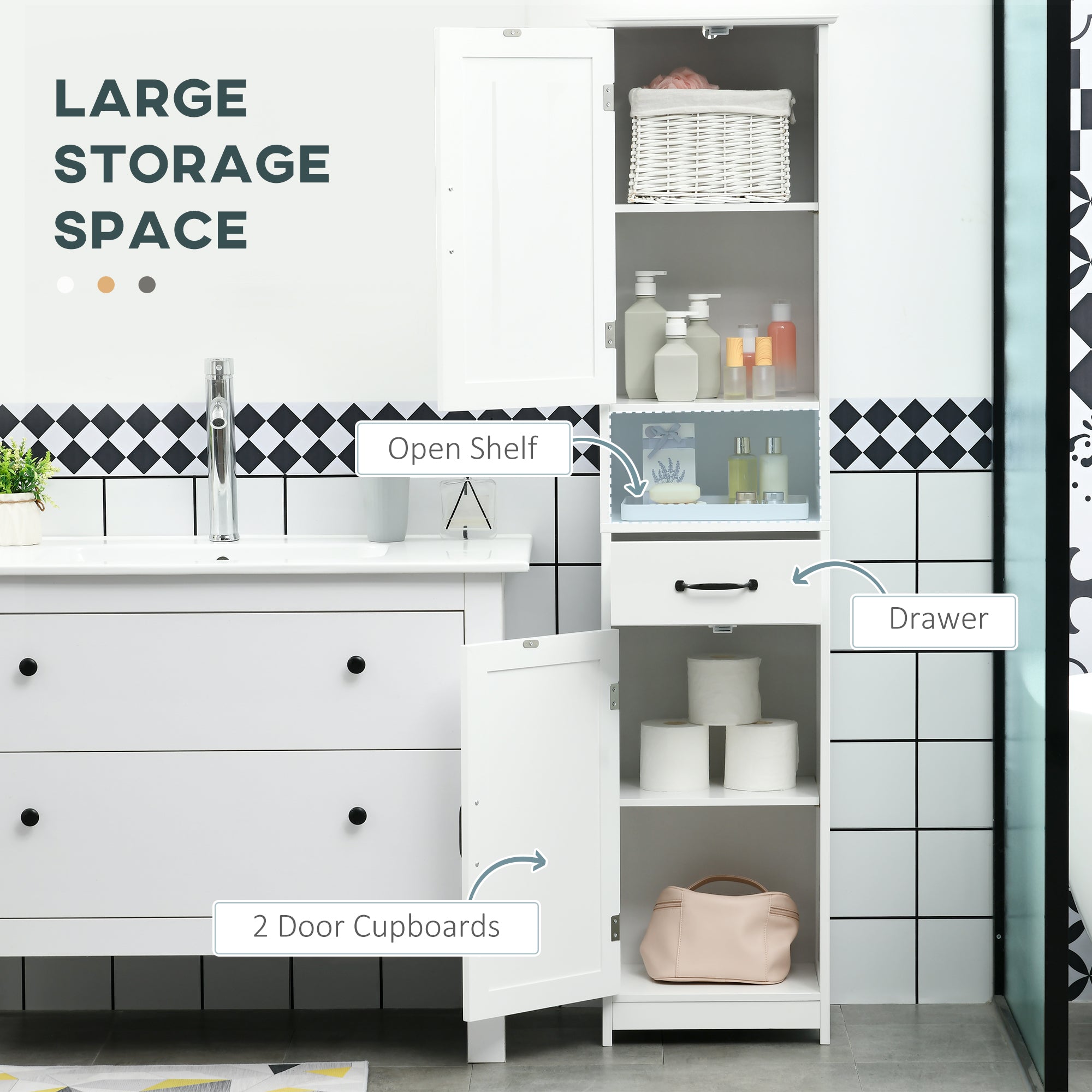 Modern 3-Piece Bathroom Storage Set: Tall, Small Cabinets & Medicine Cabinet, White Storage Cabinets   at Gallery Canada