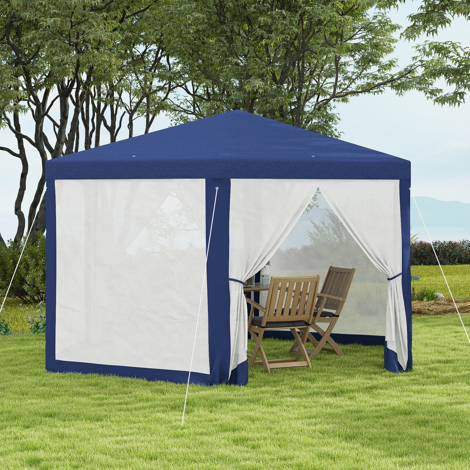 Hexagon Party Tent, Patio Gazebo with Netting Mesh, Blue Canopy Tents at Gallery Canada