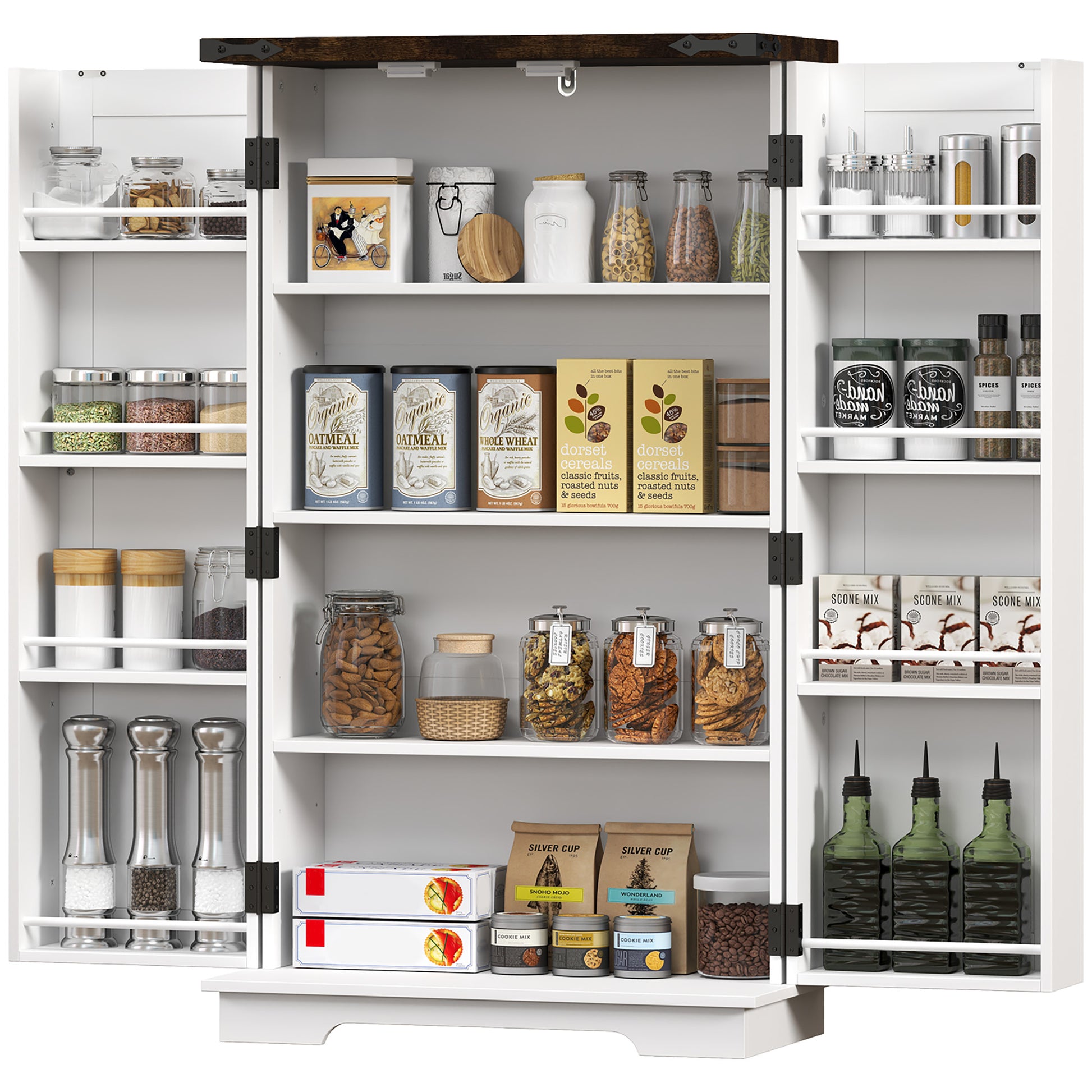 Farmhouse Kitchen Pantry Storage Cabinet, Kitchen Pantry Cabinet with Doors and Adjustable Shelves, White Kitchen Pantry Cabinets at Gallery Canada