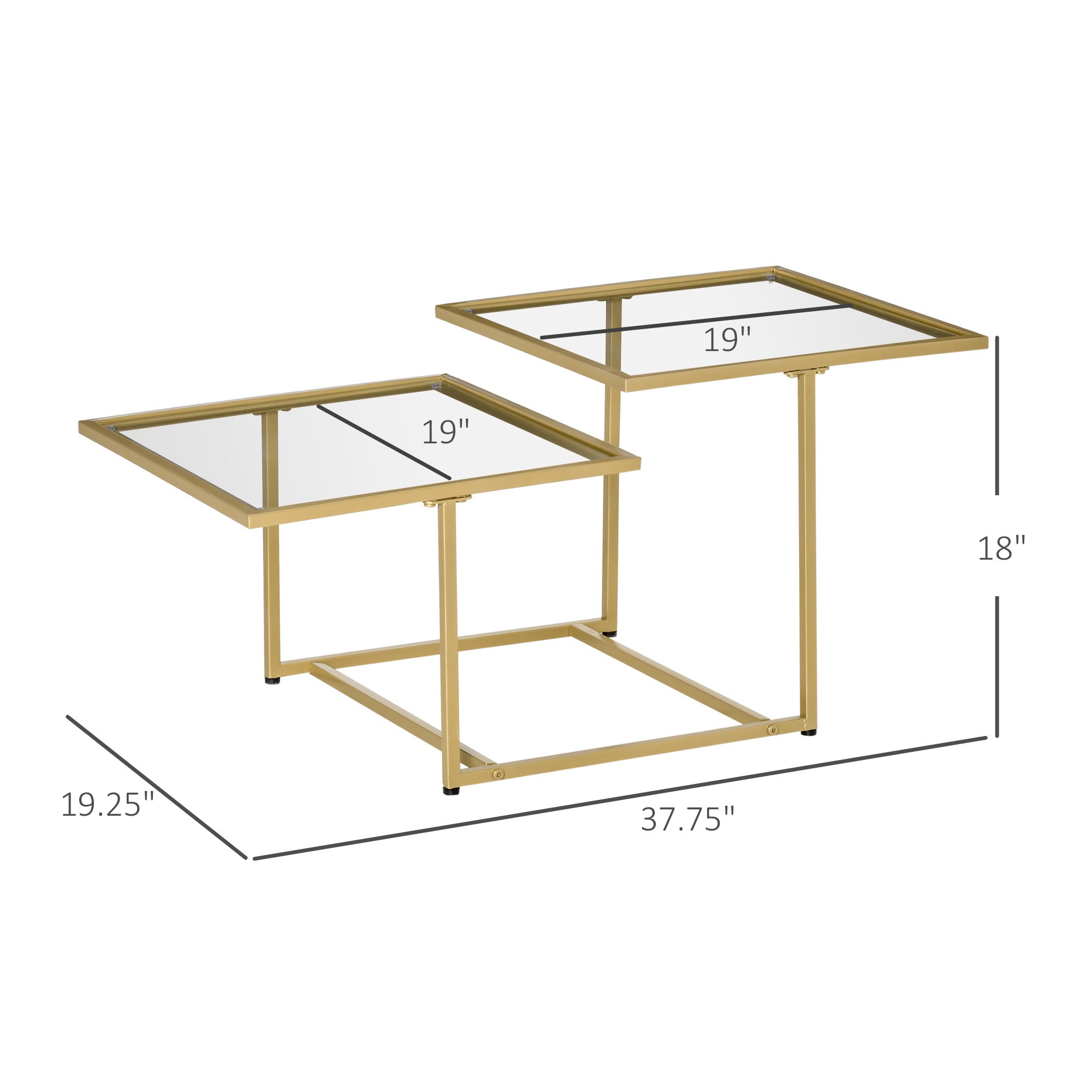 Contemporary Coffee Tables with Double Tempered Glass Tabletops, Golden Side Table with Metal Base Adjustable Foot for Living Room, Bedroom Coffee Tables   at Gallery Canada