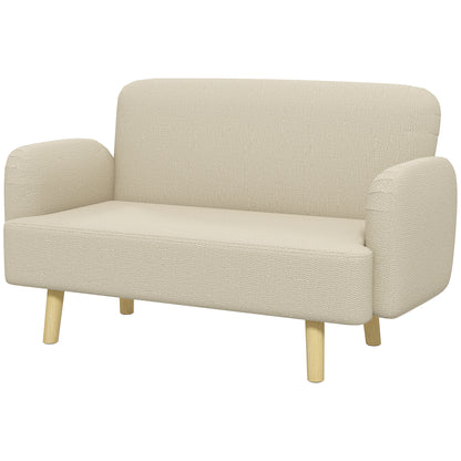 Velvet Feel Fabric 2 Seater Sofa, Small Sofa Loveseat with 8.3" Thick Padding and Wood Legs, Cream White 2-Seater Sofas   at Gallery Canada