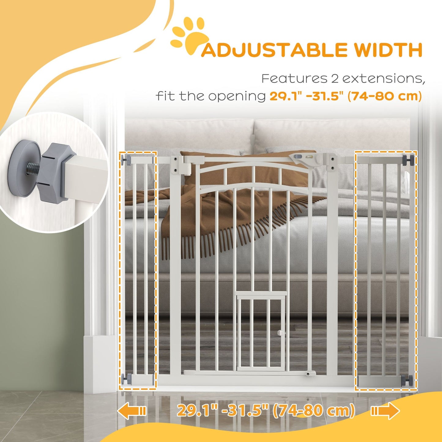 Auto-Close Pet Gate, Stair Gate with Cat Door, Double Locking for Doorways Hallways Stairs, Fits 29"-39.4" Wide, White Houses, Kennels & Pens   at Gallery Canada