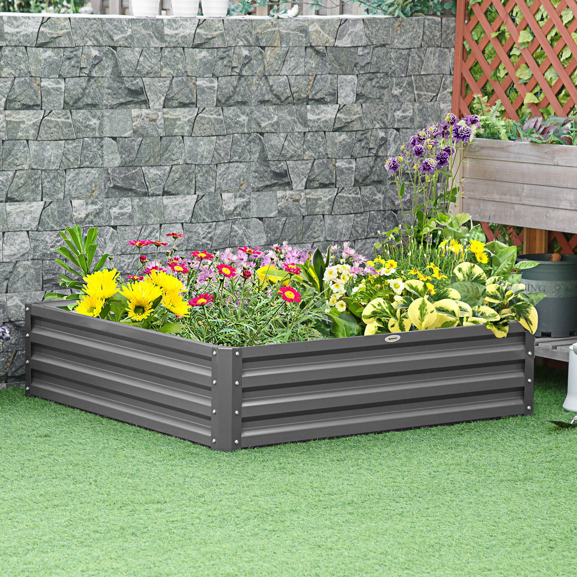 4' x 4' x 1' Raised Garden Bed Galvanized Steel Planter Box for Vegetables, Flowers, Herbs, Light Gray Galvanized Planter Boxes   at Gallery Canada