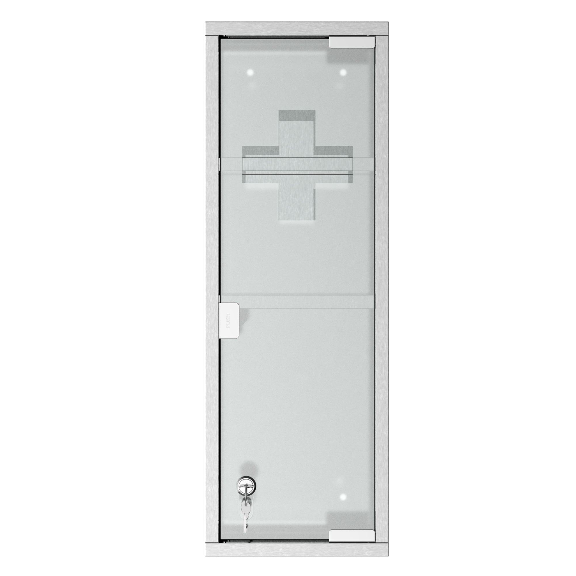 Wall Mount Medicine Cabinet, Bathroom Cabinet with 3 Tier Shelves, Stainless Steel Frame and Glass Door, Lockable with 2 Keys, Silver, 8