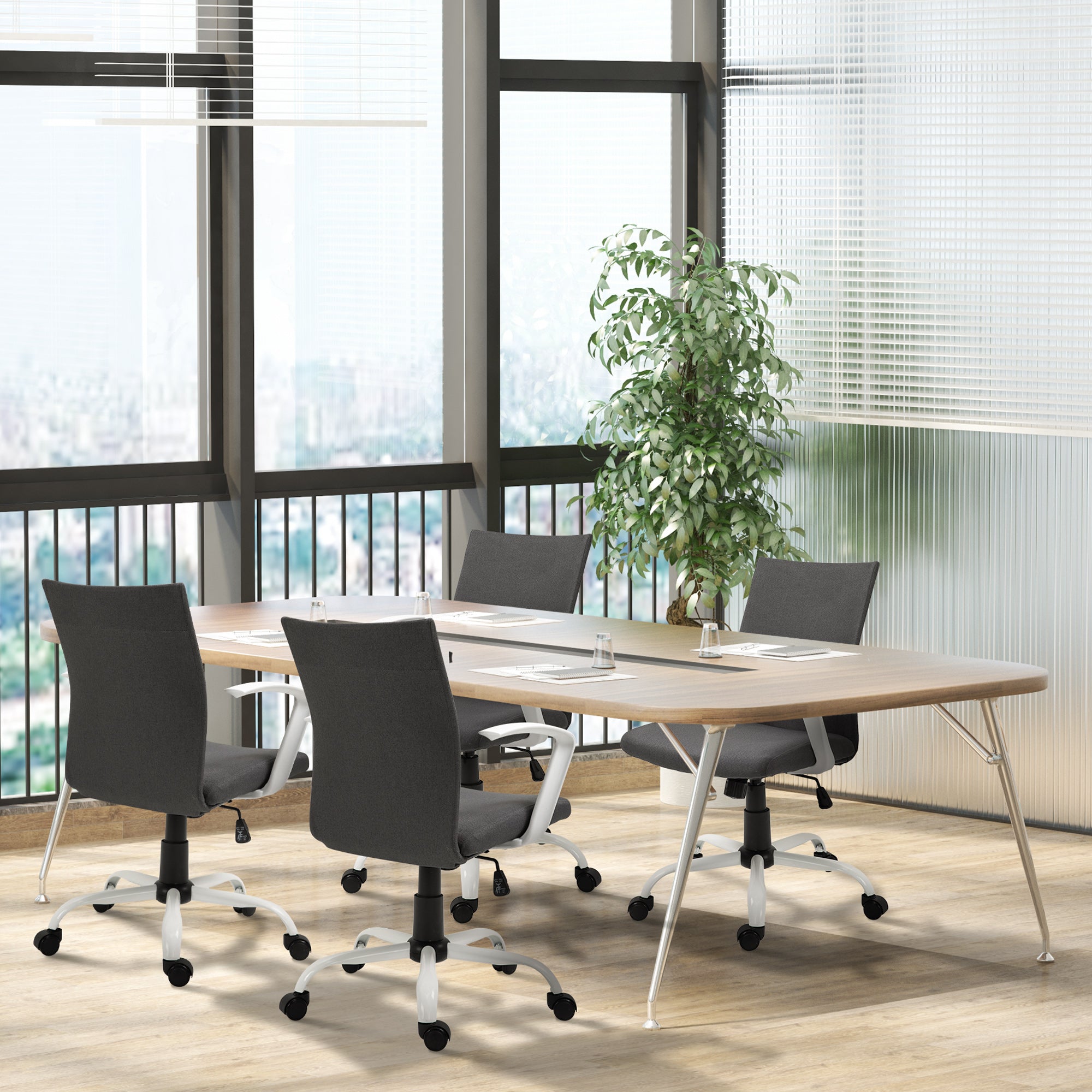 Linen Mid Back Office Chair With Tilt Function, Swivel Computer Chair, Charcoal Grey Task Chairs at Gallery Canada